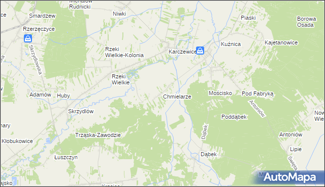 mapa Chmielarze gmina Kłomnice, Chmielarze gmina Kłomnice na mapie Targeo