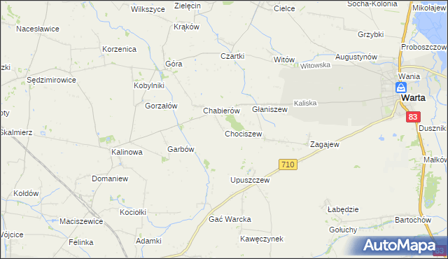 mapa Chociszew gmina Błaszki, Chociszew gmina Błaszki na mapie Targeo