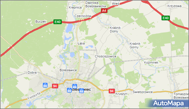 mapa Chościszowice, Chościszowice na mapie Targeo