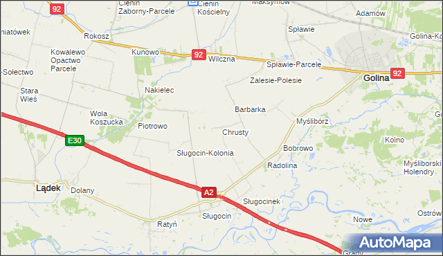 mapa Chrusty gmina Golina, Chrusty gmina Golina na mapie Targeo