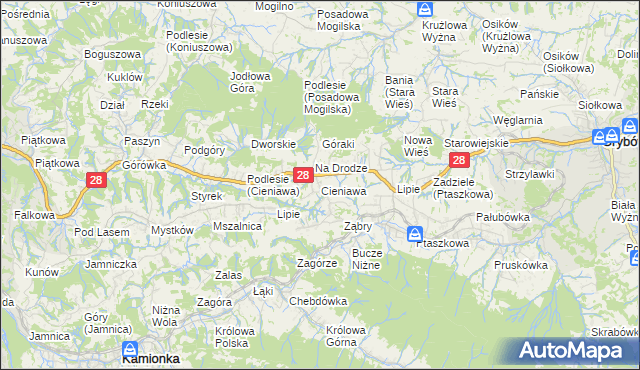 mapa Cieniawa, Cieniawa na mapie Targeo