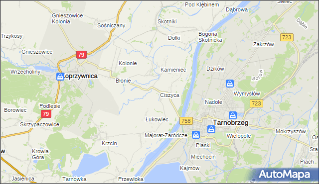 mapa Ciszyca gmina Koprzywnica, Ciszyca gmina Koprzywnica na mapie Targeo
