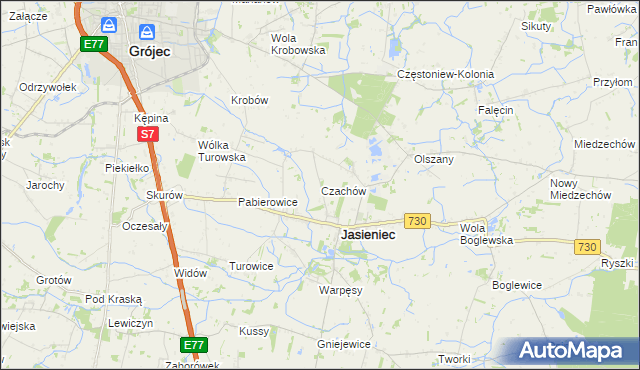 mapa Czachów gmina Jasieniec, Czachów gmina Jasieniec na mapie Targeo