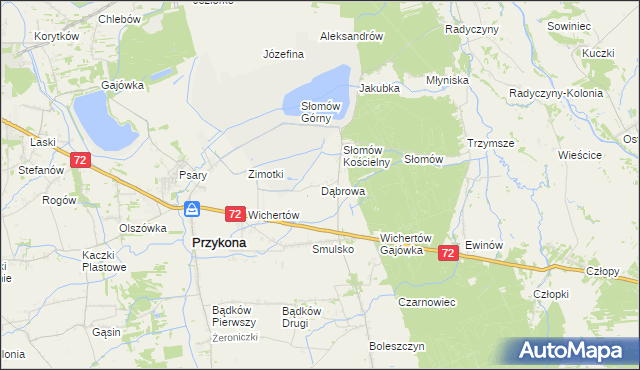 mapa Dąbrowa gmina Przykona, Dąbrowa gmina Przykona na mapie Targeo