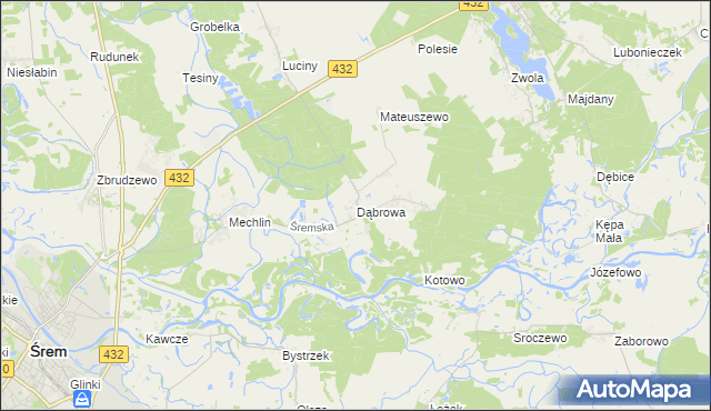 mapa Dąbrowa gmina Śrem, Dąbrowa gmina Śrem na mapie Targeo