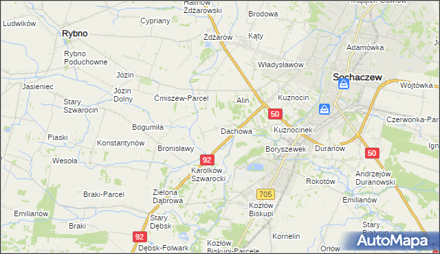 mapa Dachowa gmina Sochaczew, Dachowa gmina Sochaczew na mapie Targeo
