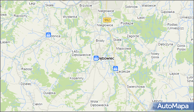 mapa Dębowiec powiat jasielski, Dębowiec powiat jasielski na mapie Targeo