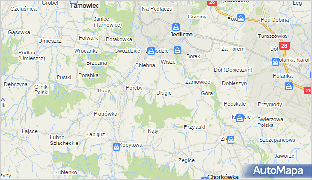 mapa Długie gmina Jedlicze, Długie gmina Jedlicze na mapie Targeo