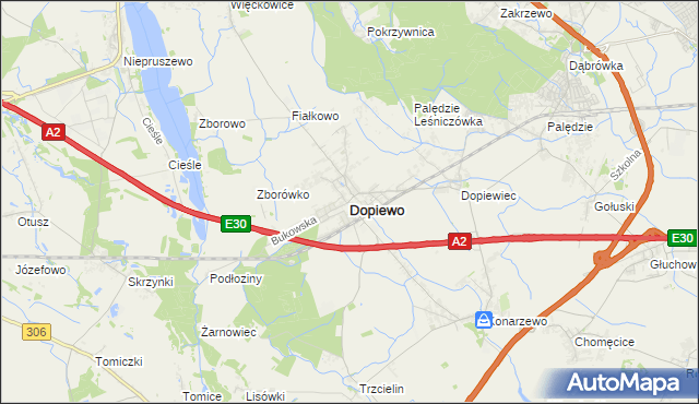 mapa Dopiewo, Dopiewo na mapie Targeo