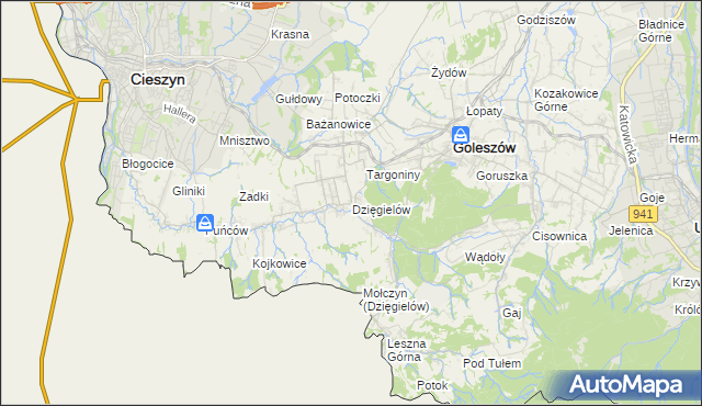 mapa Dzięgielów, Dzięgielów na mapie Targeo
