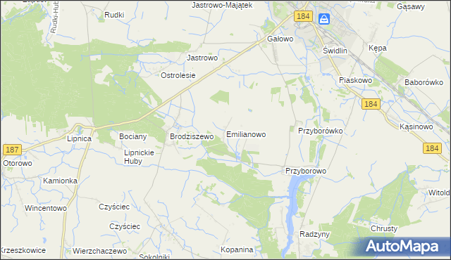 mapa Emilianowo gmina Szamotuły, Emilianowo gmina Szamotuły na mapie Targeo