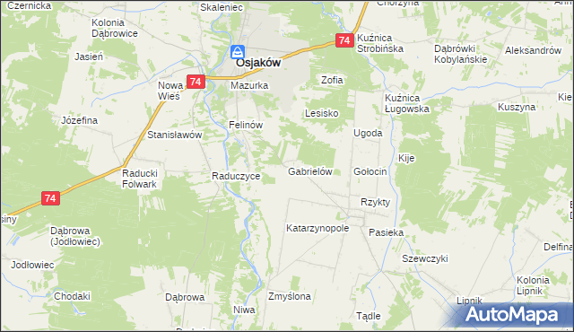 mapa Gabrielów gmina Osjaków, Gabrielów gmina Osjaków na mapie Targeo