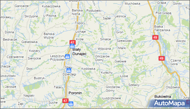 mapa Gliczarów Dolny, Gliczarów Dolny na mapie Targeo