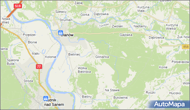 mapa Glinianka gmina Ulanów, Glinianka gmina Ulanów na mapie Targeo