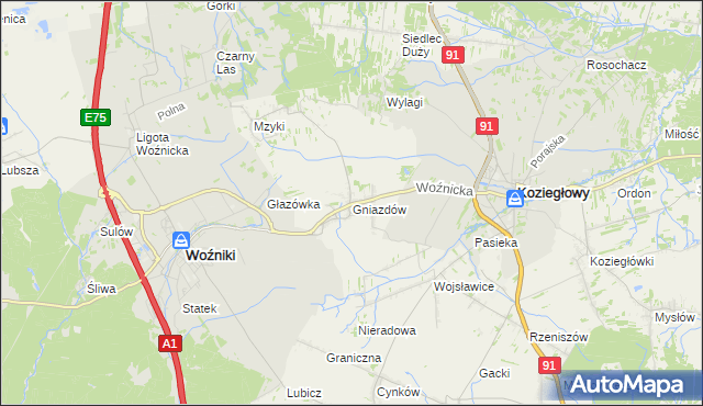 mapa Gniazdów gmina Koziegłowy, Gniazdów gmina Koziegłowy na mapie Targeo