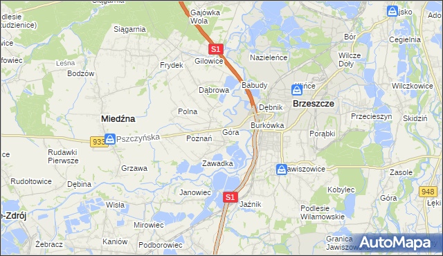 mapa Góra gmina Miedźna, Góra gmina Miedźna na mapie Targeo