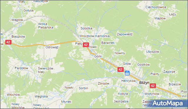 mapa Górki gmina Bliżyn, Górki gmina Bliżyn na mapie Targeo