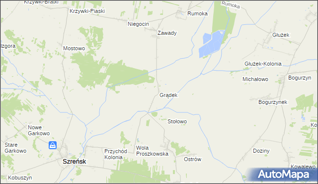 mapa Grądek gmina Szreńsk, Grądek gmina Szreńsk na mapie Targeo