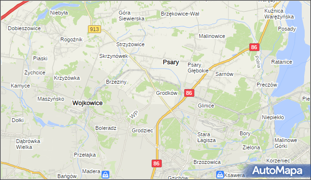 mapa Grodków gmina Psary, Grodków gmina Psary na mapie Targeo