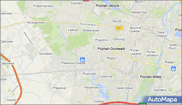 mapa Grunwald gmina Poznań, Grunwald gmina Poznań na mapie Targeo