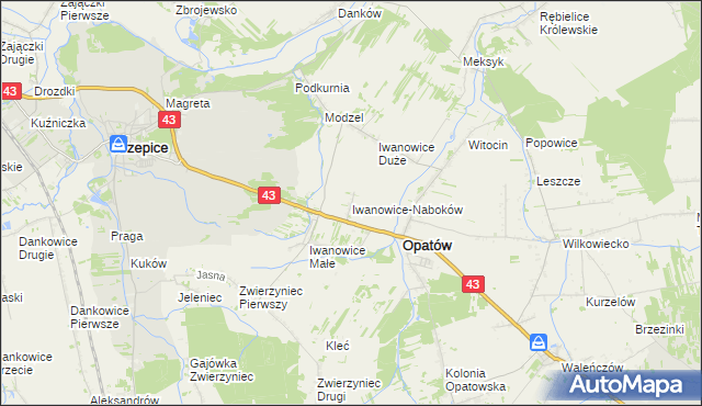 mapa Iwanowice-Naboków, Iwanowice-Naboków na mapie Targeo