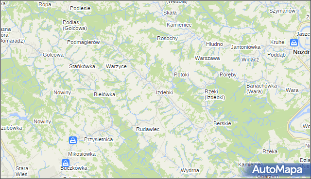 mapa Izdebki gmina Nozdrzec, Izdebki gmina Nozdrzec na mapie Targeo