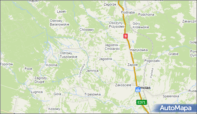 mapa Jagodnik gmina Cmolas, Jagodnik gmina Cmolas na mapie Targeo