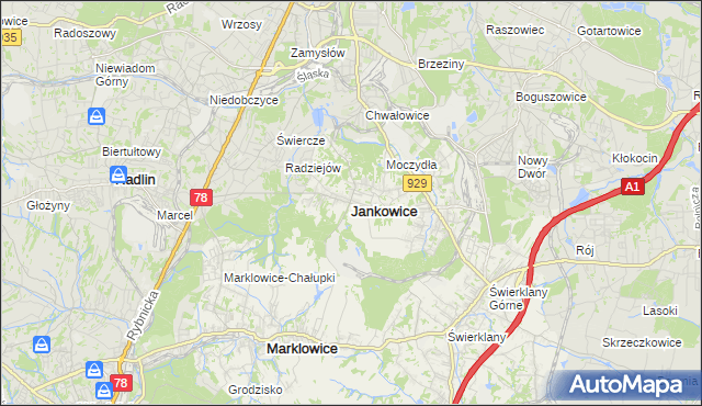 mapa Jankowice gmina Świerklany, Jankowice gmina Świerklany na mapie Targeo