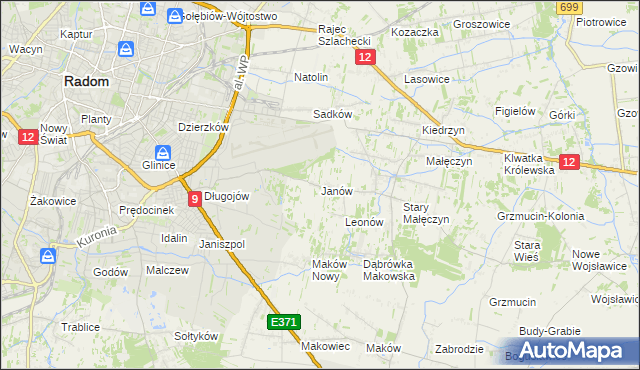 mapa Janów gmina Skaryszew, Janów gmina Skaryszew na mapie Targeo