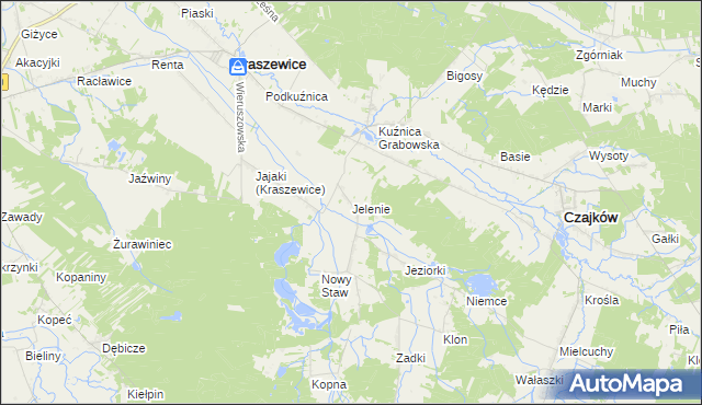 mapa Jelenie gmina Kraszewice, Jelenie gmina Kraszewice na mapie Targeo