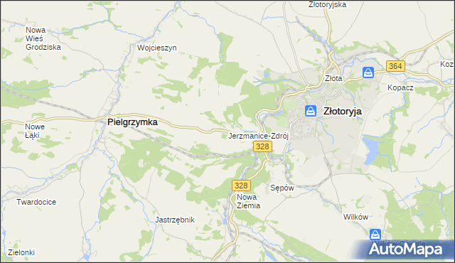 mapa Jerzmanice-Zdrój, Jerzmanice-Zdrój na mapie Targeo