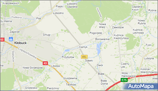 mapa Kamyk gmina Kłobuck, Kamyk gmina Kłobuck na mapie Targeo