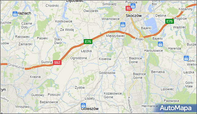 mapa Kisielów gmina Goleszów, Kisielów gmina Goleszów na mapie Targeo