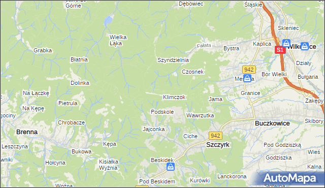 mapa Klimczok, Klimczok na mapie Targeo