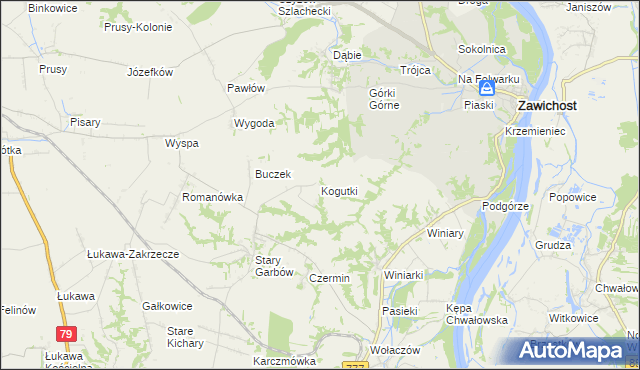 mapa Kogutki, Kogutki na mapie Targeo