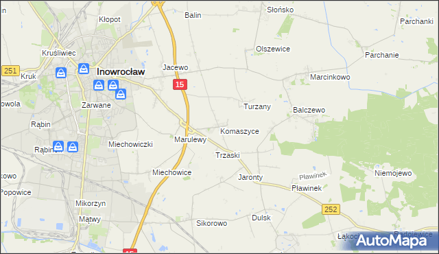 mapa Komaszyce gmina Inowrocław, Komaszyce gmina Inowrocław na mapie Targeo
