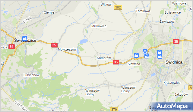 mapa Komorów gmina Świdnica, Komorów gmina Świdnica na mapie Targeo