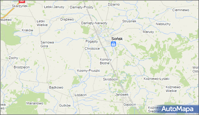 mapa Komory Błotne, Komory Błotne na mapie Targeo