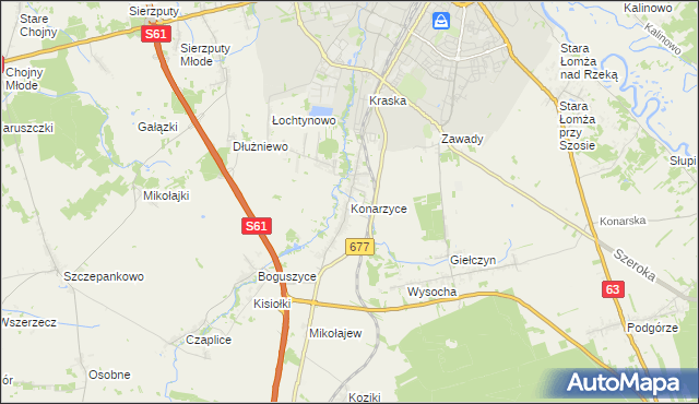 mapa Konarzyce gmina Łomża, Konarzyce gmina Łomża na mapie Targeo