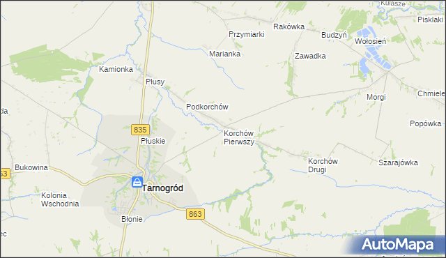 mapa Korchów Pierwszy, Korchów Pierwszy na mapie Targeo