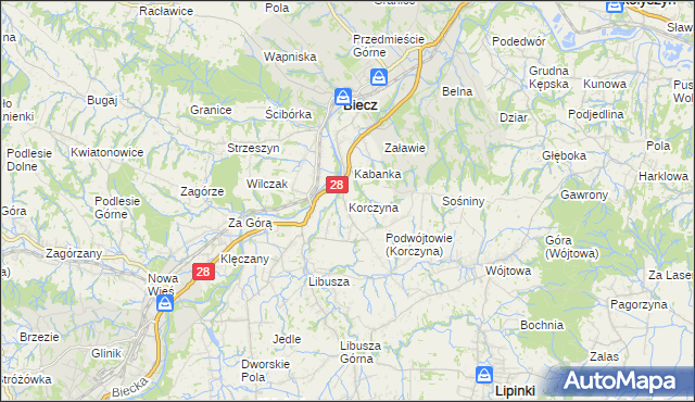 mapa Korczyna gmina Biecz, Korczyna gmina Biecz na mapie Targeo