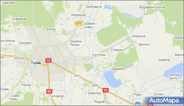 mapa Korytków gmina Turek, Korytków gmina Turek na mapie Targeo
