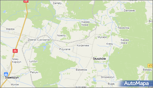 mapa Korzeniew, Korzeniew na mapie Targeo