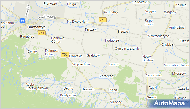 mapa Krajków gmina Pawłów, Krajków gmina Pawłów na mapie Targeo