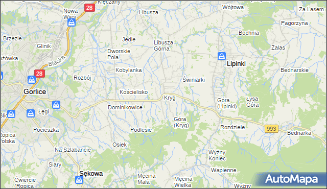 mapa Kryg, Kryg na mapie Targeo