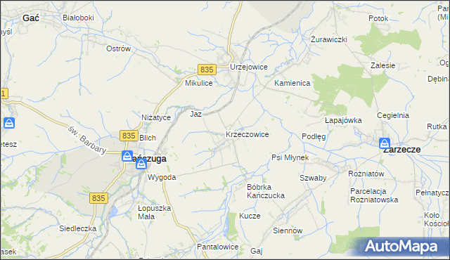 mapa Krzeczowice, Krzeczowice na mapie Targeo