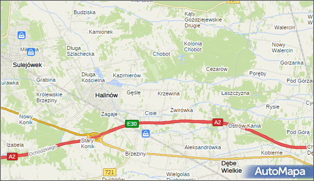 mapa Krzewina gmina Halinów, Krzewina gmina Halinów na mapie Targeo
