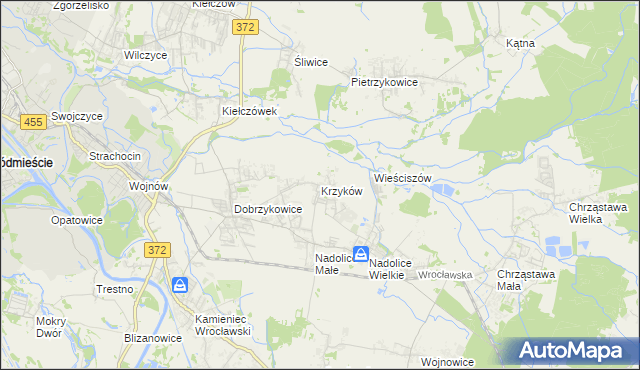 mapa Krzyków gmina Czernica, Krzyków gmina Czernica na mapie Targeo