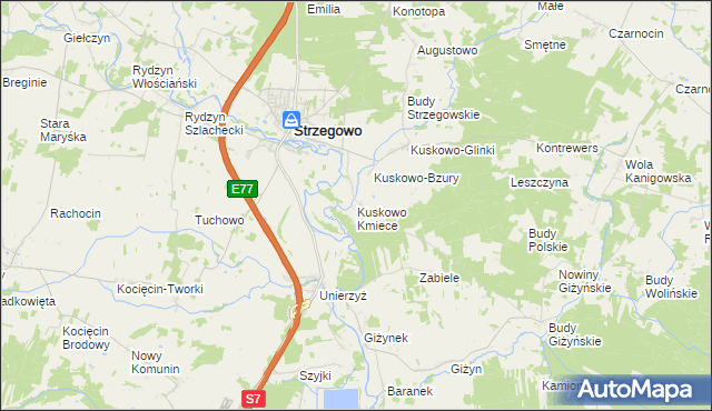 mapa Kuskowo Kmiece, Kuskowo Kmiece na mapie Targeo