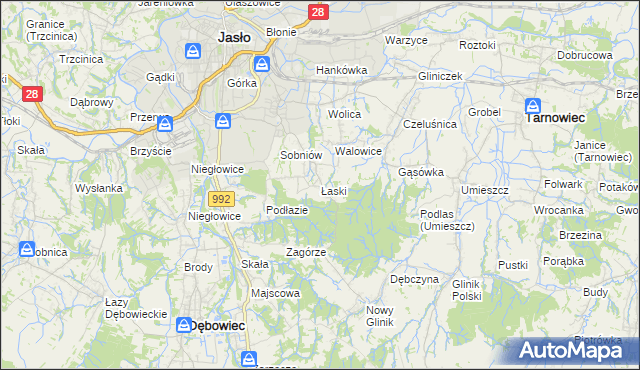 mapa Łaski gmina Jasło, Łaski gmina Jasło na mapie Targeo